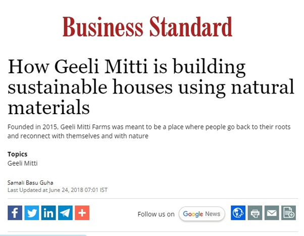 Business Standard: How Geeli Mitti is building sustainable houses using natural materials. Geeli Mitti featured on Business Standard.