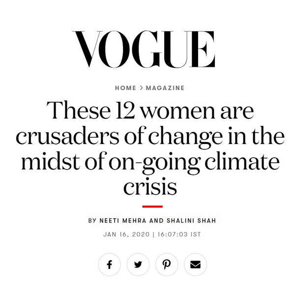 Vogue: These 12 women are crusaders of change in the midst of ongoing climate crisis. Geeli Mitti featured on Vogue.